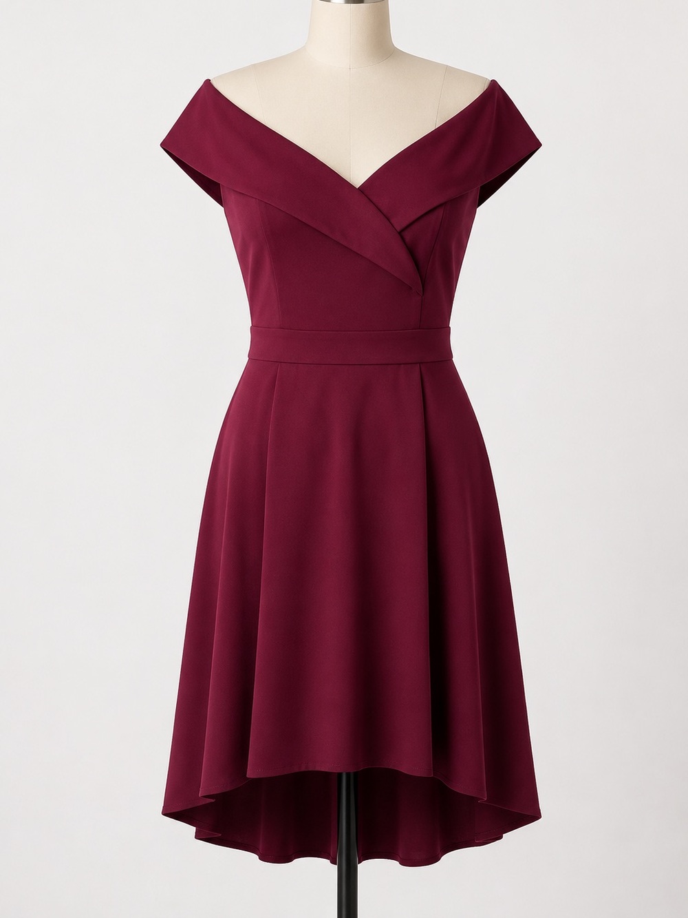Jasambac Burgundy Off Shoulder High Low Cocktail Dress Wine Red XL
